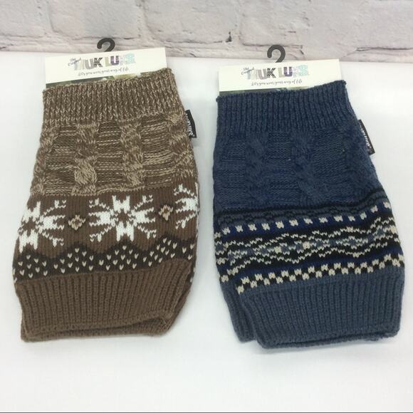 Muk Luks Knit Boot Cuffs/Toppers 2 Sets Nordic Dot Moccasin Brown /Fairisle Blue - Picture 5 of 9